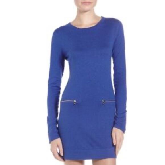 Michael Kors Blue Knit Sweater Dress with Zipper Pockets - Size Medium - Picture 1 of 11